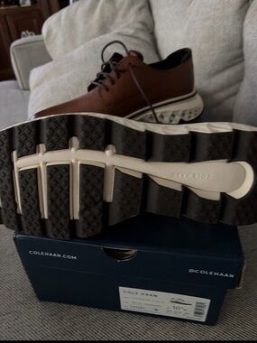 Cole Haan Brown Leather Lace-Up Oxford with Contrasting White Sole